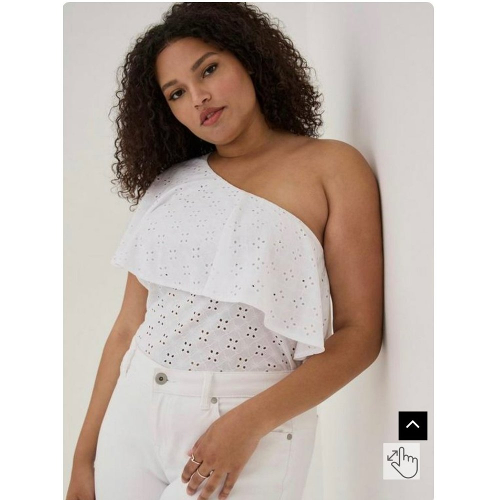 New One Shoulder Ruffle Top - Eyelet Jersey White